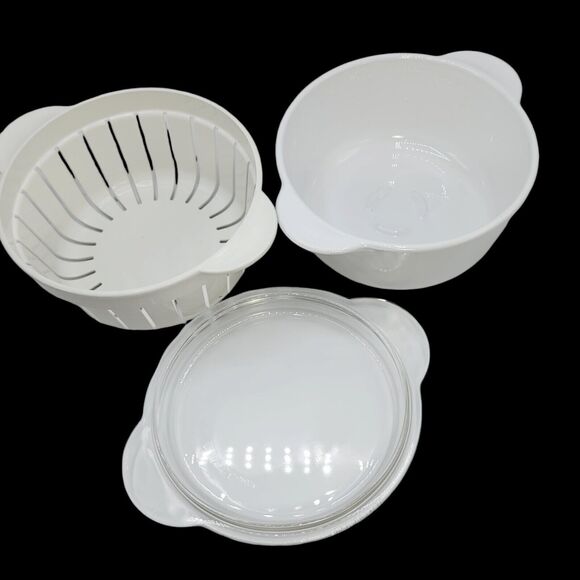 Vintage 80s Corning Ware 3Pc MIicrowave‎ Plus M-225-R Casserole Dish Steamer Lid - Picture 5 of 13